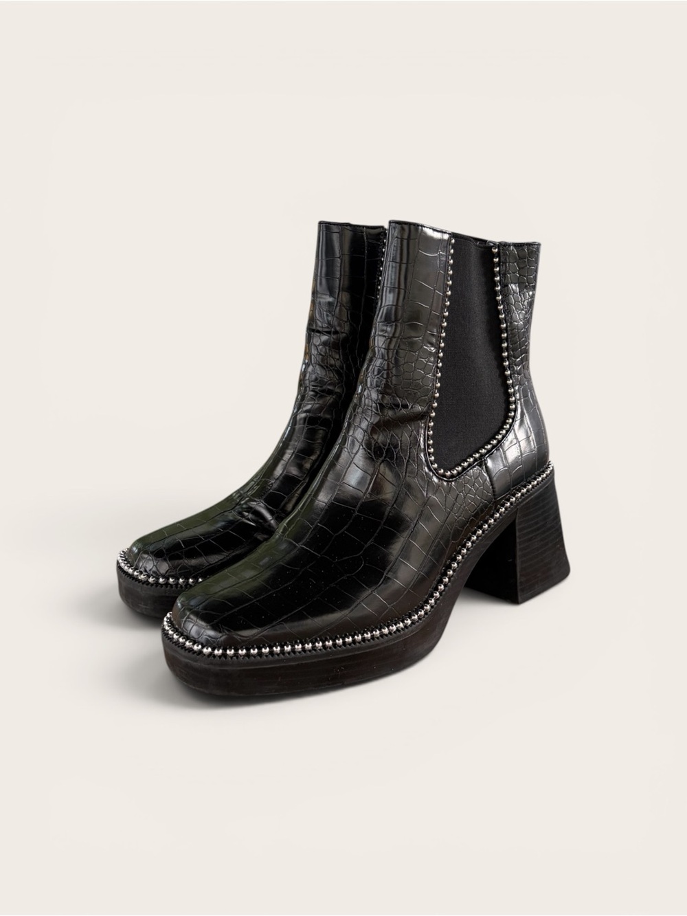 PrettyLittleThing Black Croc-Effect Chelsea Platform Ankle Boots